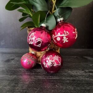 Vintage Pink Mercury Glass Christmas Ornaments Set of 4 | 1940s–1950s